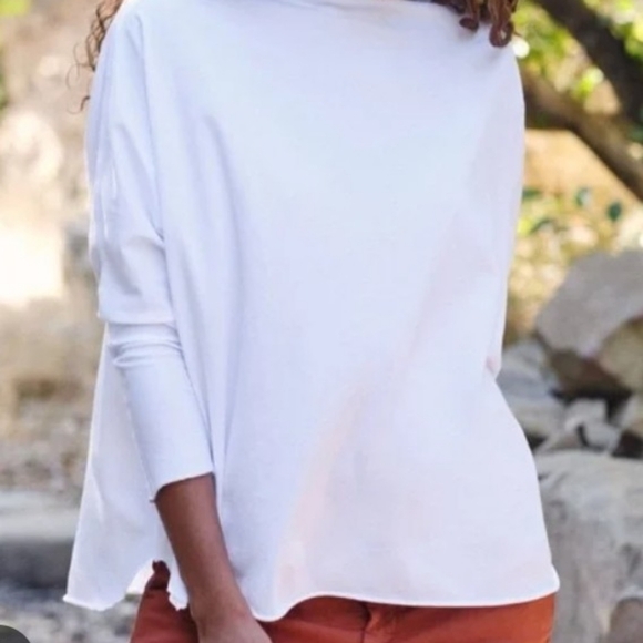 FRANK & EILEEN SZ S "EFFIE" USA CAPELET WIDE SOFT COTTON RAW HEM PULLOVER - Picture 4 of 9